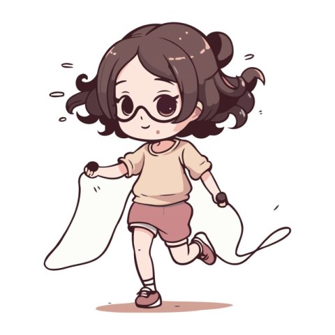 Cute little girl running with a skipping rope. Vector illustrati