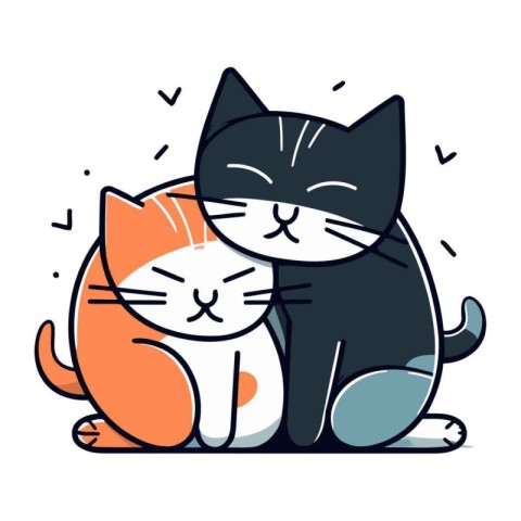 Cute cartoon cat and kitten. Vector illustration in flat style.