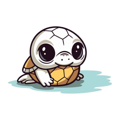 Cute baby turtle playing with a soccer ball. Vector illustration