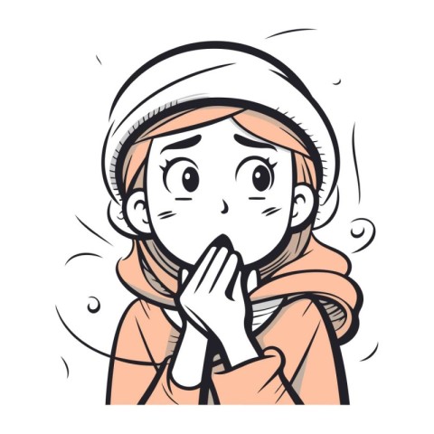 Illustration of a woman in winter clothes with a surprised expre