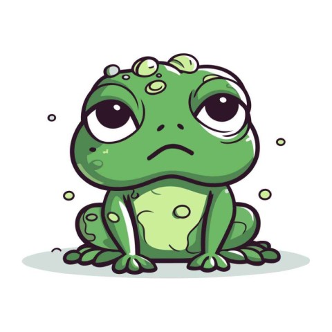 Cute cartoon frog with sad expression. Vector illustration isola