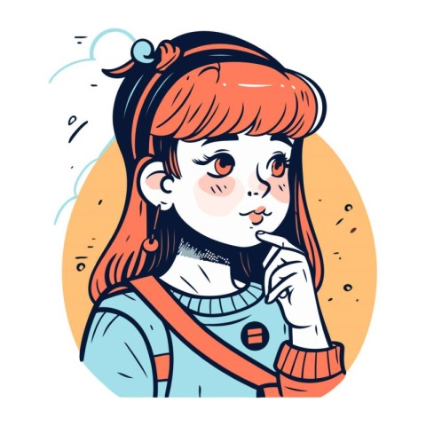 Vector illustration of a beautiful girl thinking about something