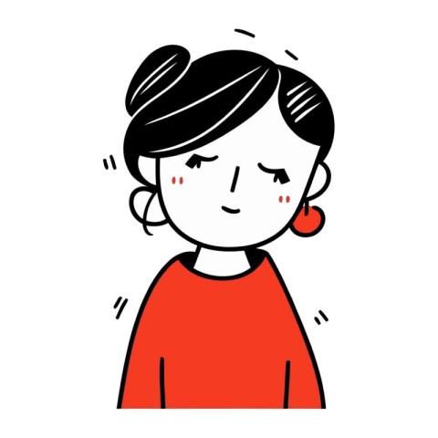 Illustration of a young woman suffering from a headache. Vector.