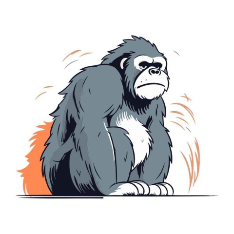 Gorilla sitting and looking at the camera. Vector illustration.