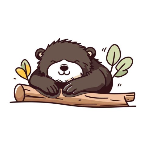 Cute cartoon bear sleeping on a tree branch. Vector illustration