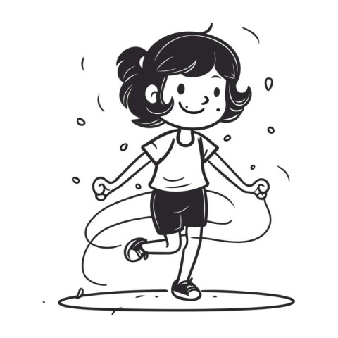 Cute little girl running on the beach. black and white vector il