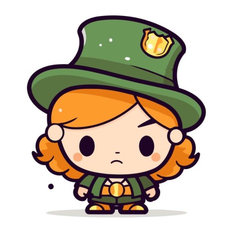 Cute cartoon girl wearing a leprechaun costume. Vector illustrat