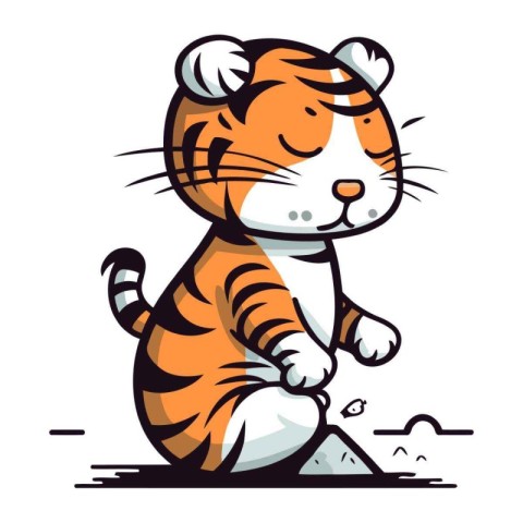 Cute cartoon tiger isolated on a white background. Vector illust