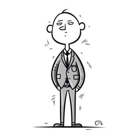 Cartoon vector illustration of businessman in suit. Line art des