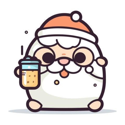 Cute Santa Claus with coffee. Vector Cartoon Character Illustrat