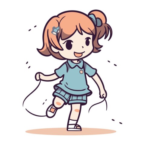 Girl running and carrying a bag. Vector illustration in cartoon