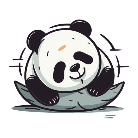 Cute cartoon panda sitting on a pillow. Vector illustration.