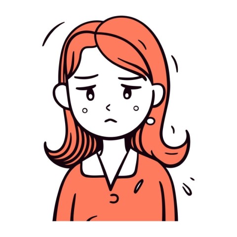 Illustration of a young woman with a sad expression. Vector.