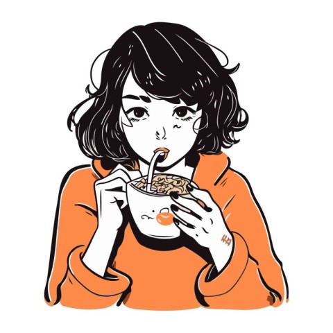 Beautiful young woman drinking a cup of coffee. vector illustrat