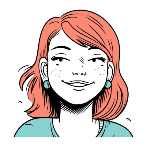 Vector illustration of a red haired girl with vitiligo.