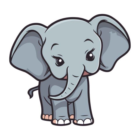 Cute elephant cartoon isolated on a white background. Vector ill