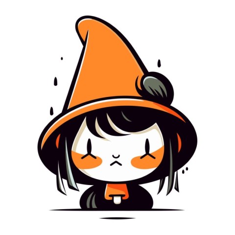 Cute little witch girl in a hat. Vector cartoon illustration.