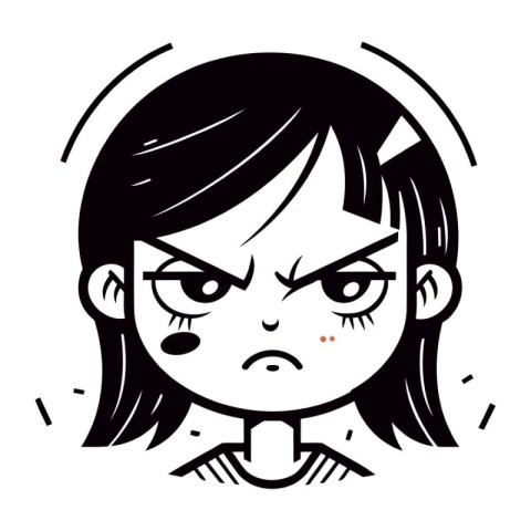 Angry girl face vector illustration in cartoon style. Black and