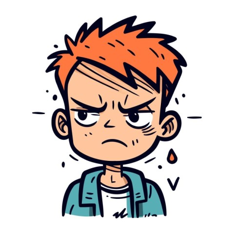 Sad boy with tears on his face. Vector illustration in cartoon s