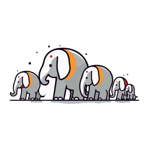 Elephant family. Vector illustration of cartoon elephant family