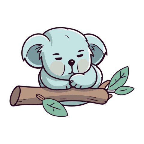 Cute cartoon koala sleeping on a tree branch. Vector illustratio