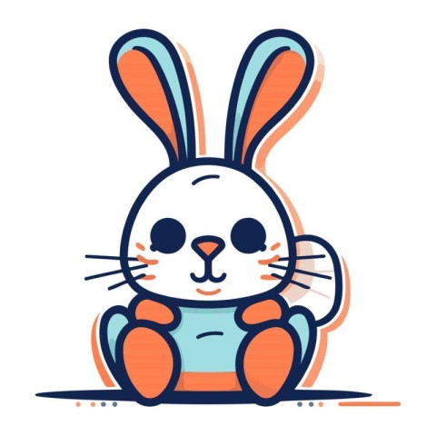 Cute cartoon bunny character sitting on white background. Vector