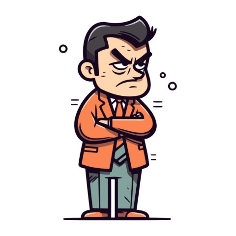 Angry man cartoon character. Vector illustration in line art sty