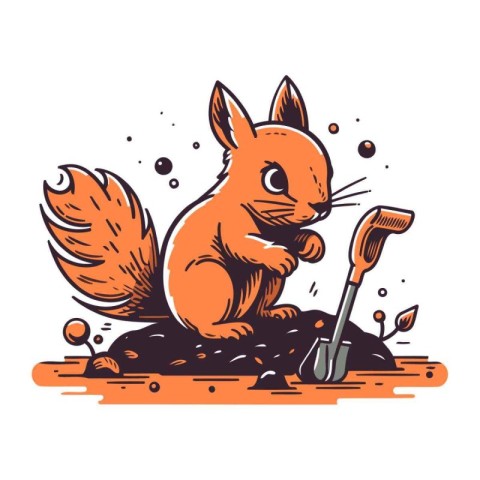 Squirrel with a shovel. Vector illustration in cartoon style on