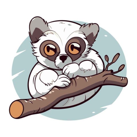 Cute cartoon lemur on a tree branch. Vector illustration.