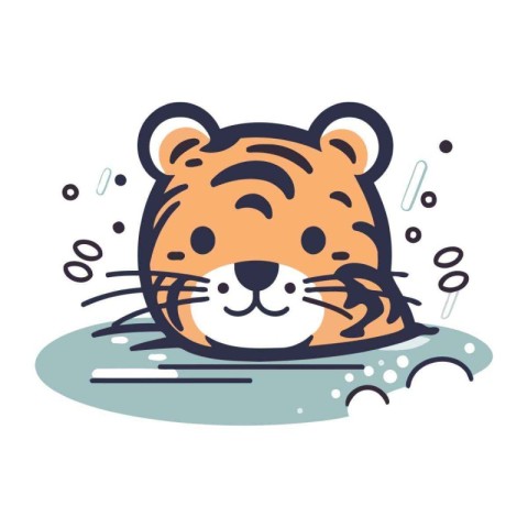 Cute tiger in the water. Vector illustration on white background