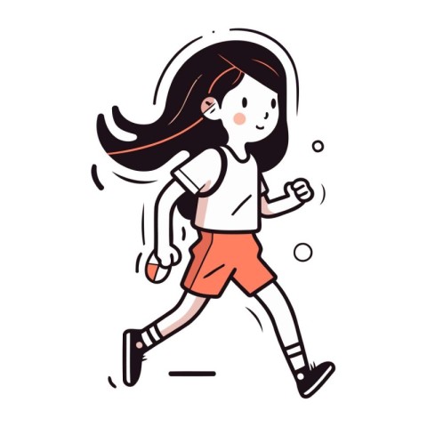 Running girl vector illustration. Cartoon little girl running an