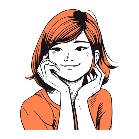 Beautiful young woman smiling and talking on the phone. Vector i