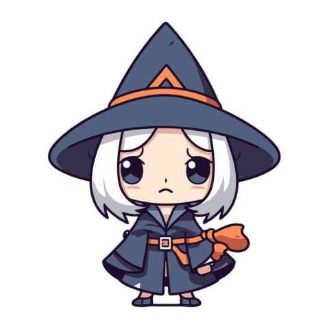 cute little girl dressed as a witch with magic wand vector illus