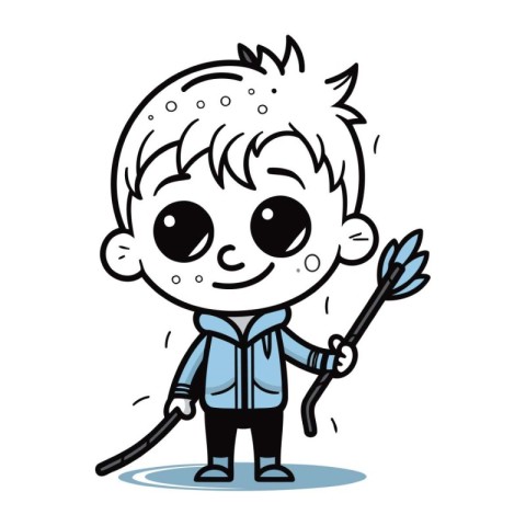 Cute Cartoon Boy with Bow and Arrow. Vector Illustration.