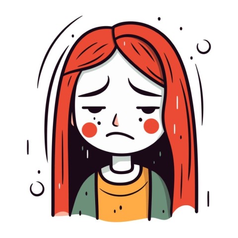 Sad woman with red hair. Vector illustration in a flat style.