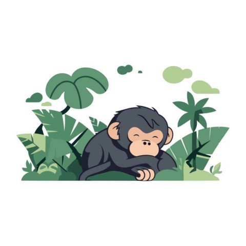 Monkey in the jungle. Vector illustration in a flat style.