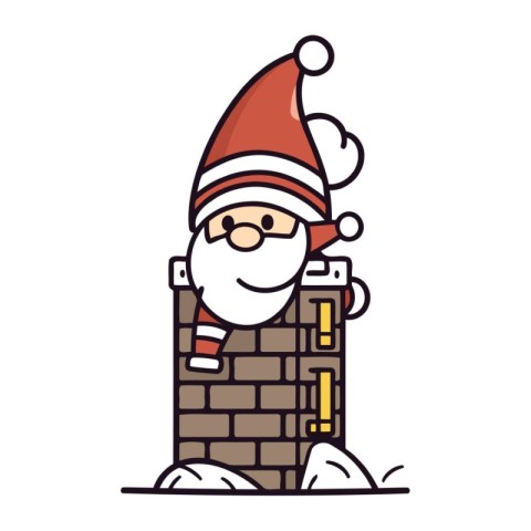 Cartoon Santa Claus in the chimney. Vector illustration for your