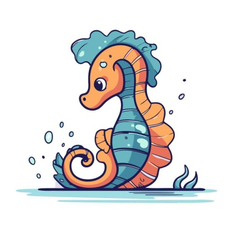 Sea horse. Cute cartoon character. Colorful vector illustration.