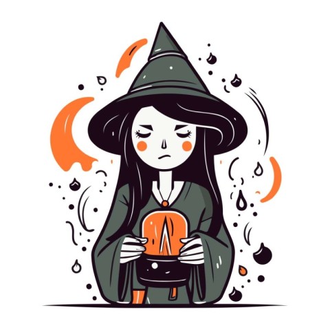 Halloween witch. Vector illustration of a girl in a witch costum