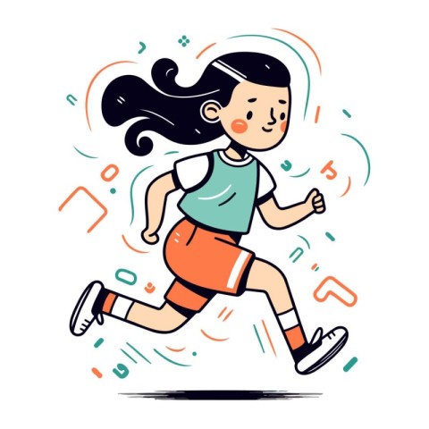 Running girl. Healthy lifestyle. Vector illustration in cartoon