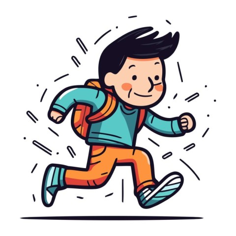 Cartoon boy running. Vector illustration of a boy in sportswear.