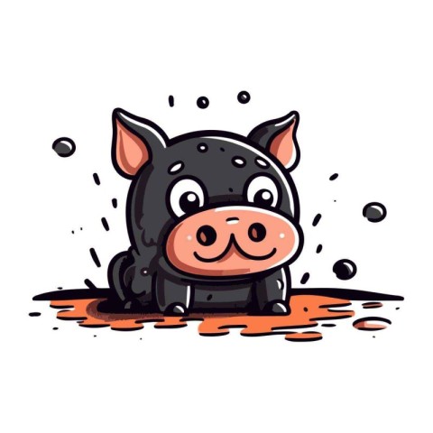 Cute little black pig. Vector illustration. Isolated on white ba