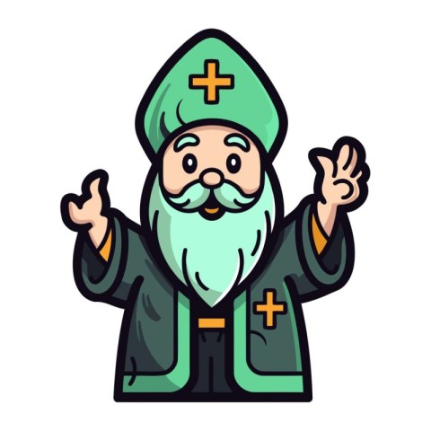 Cartoon illustration of christian or catholic holy man with bear