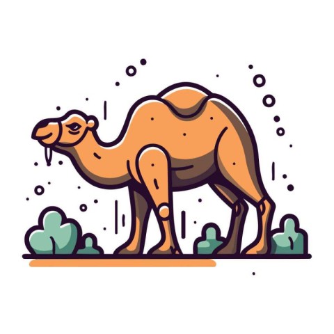 Camel vector illustration in flat line style. Cute camel stands