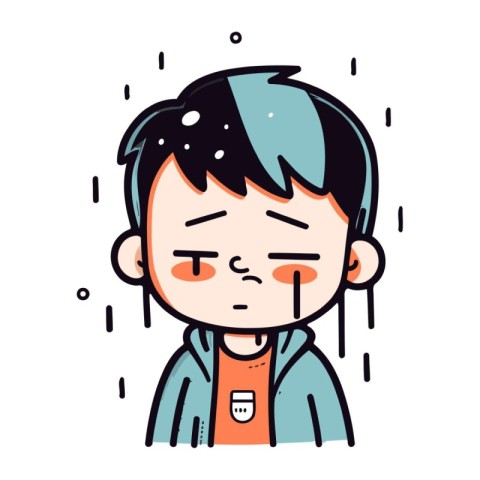 Illustration of a boy crying with eyes closed. Vector illustrati