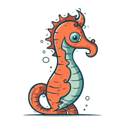 Cartoon seahorse. Cute sea animal. Vector illustration.