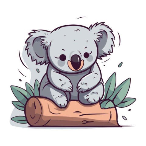 Cute cartoon koala sitting on a log. Vector illustration.