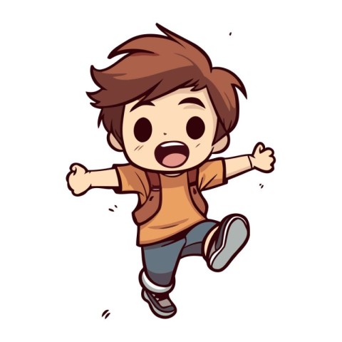 cute boy running cartoon vector illustration isolated on a white