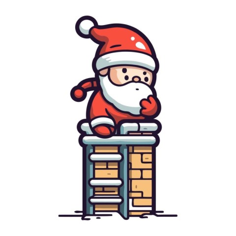 Santa Claus sitting on the chimney. Vector illustration in carto