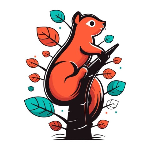 Squirrel on a tree. Vector illustration of a squirrel on a tree.